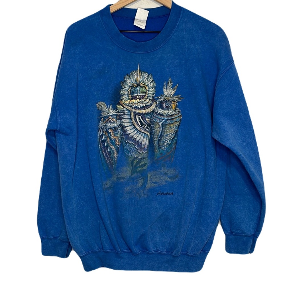 Vintage Arizona Crewneck Pullover Graphic Print Sweatshirt Blue Acid Wash Large